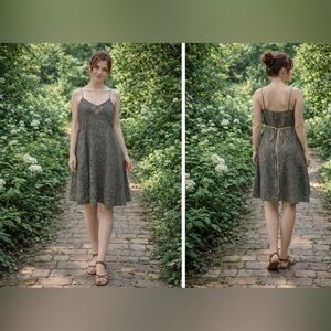 Anna Thomas Size 8 100% Linen Brown Sleeveless Dress Knee Length Belted